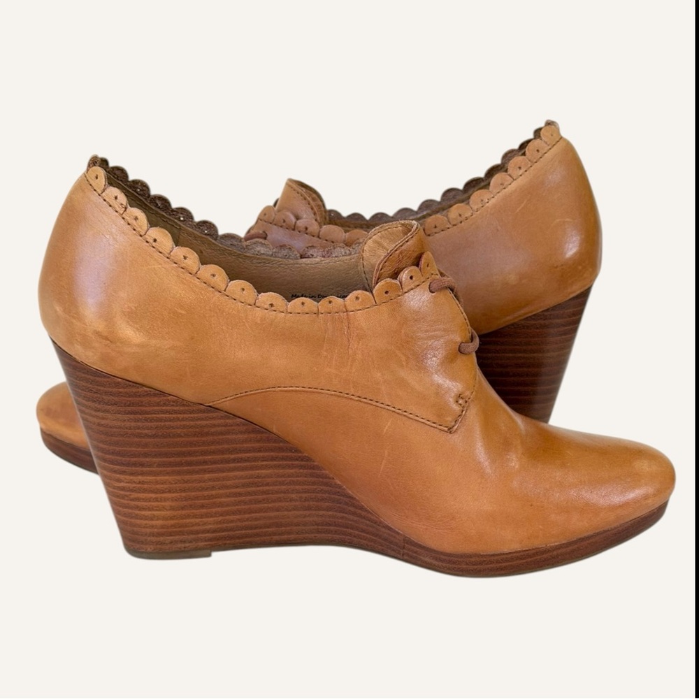 Jack‎ Rogers Olivia Scalloped Wedge Oxford Shoes Cognac Size 8.5 - Picture 6 of 11